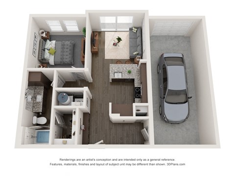 Floor plan for 1 bed, 1 bath, 668 sqft